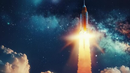 Aufkleber - A space shuttle lifting off into the sky with flames and smoke visible