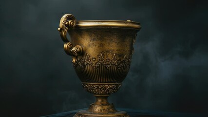 Poster - A golden vase sits atop a wooden or marble table, perfect for decorative purposes