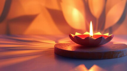 Poster - A single lit candle placed on top of a wooden plate, simple and elegant
