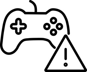 Poster - Game controller warning symbol error caution outline black icon technology alert gaming isolated vector sign device joystick digital symbol interface modern simple flat electronic equipment