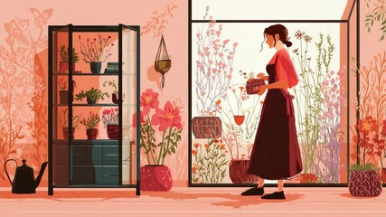 Poster - woman working in a floral shop