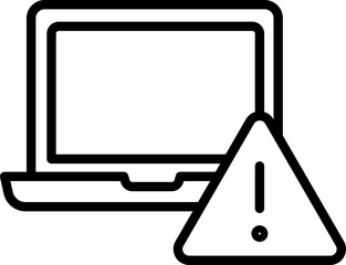 Leinwandbilder - Laptop computer warning alert error caution technology device screen symbol Laptop with warning sign icon, representing computer error, caution, or alert notification, simple black outline style