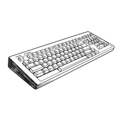 Fototapete - Detailed hand drawn keyboard illustration in black and white providing a clean digital accessory ornament set