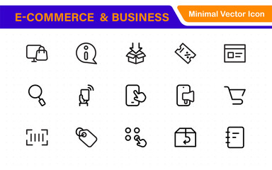 Poster - E-Commerce set of web icons in line style. Online shopping icons for web and mobile app. Business, mobile shop, digital marketing, bank card, gifts, sale, delivery. Vector illustration