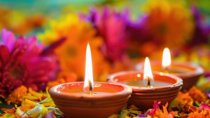 Poster - A bouquet of flowers with three lit candles, perfect for romantic settings or special occasions
