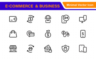 Poster - E-Commerce set of web icons in line style. Online shopping icons for web and mobile app. Business, mobile shop, digital marketing, bank card, gifts, sale, delivery. Vector illustration
