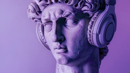 Poster - A modern art statue of a man wearing headphones, suitable for use in technology or music related contexts