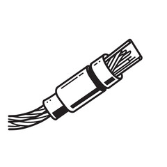 Fototapete - Simplified line art illustration of an ethernet cable connector with exposed wires and an ornamental design