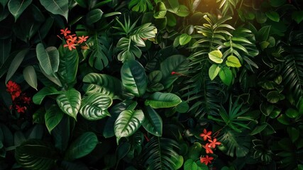 Aufkleber - A cluster of green leaves surrounded by vibrant red flowers
