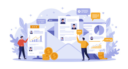 Poster - Business communication and data analysis vector illustration for financial and statistical reports