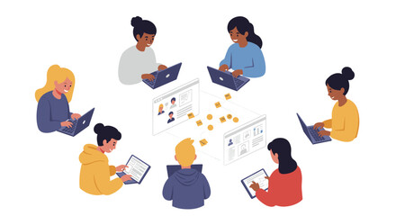 Poster - Collaborative online learning environment vector illustration for educational design and teamwork concepts