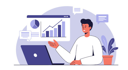 Poster - Business presentation vector illustration: chart analysis and financial growth for office design