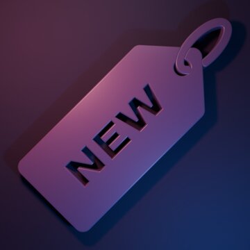 Purple Price tag with an inscription New icon isolated on purple-blue background. Badge for price. Promo tag discount. Minimalism concept. 3D render illustration
