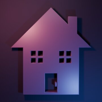 Purple House icon isolated on purple-blue background. Home symbol. Minimalism concept. 3D render illustration