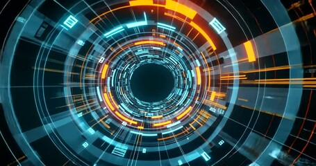Wall Mural - abstract digital tunnel with vibrant orange and blue lines, symbolizing technology and innovation