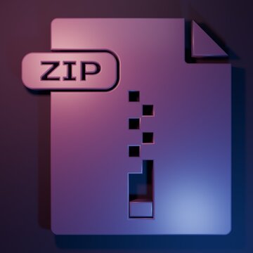 Purple ZIP file document. Download zip button icon isolated on purple-blue background. ZIP file symbol. Minimalism concept. 3D render illustration