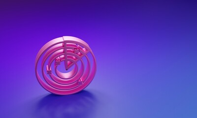 Fototapete - Pink Radar with targets on monitor in searching icon isolated on purple-blue background. Military search system. Navy sonar. Minimalism concept. 3D render illustration
