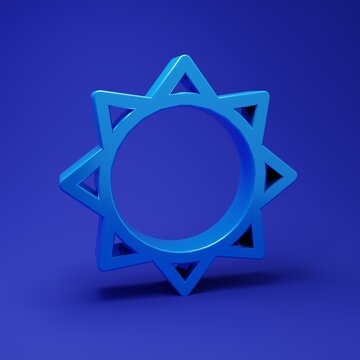 Blue Sun icon isolated on blue background. Minimalism concept. 3D render illustration
