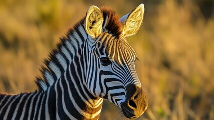 Poster - Close-up of a zebra in a grassy field, great for nature or wildlife photos