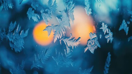 Poster - A close-up view of intricate frost patterns on a window, ideal for use in winter-themed designs