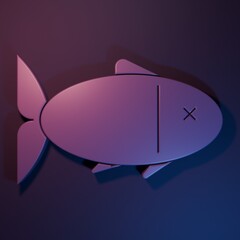 Poster - Purple Fish icon isolated on purple-blue background. Minimalism concept. 3D render illustration