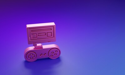 Poster - Pink Video game console with joystick icon isolated on purple-blue background. Minimalism concept. 3D render illustration