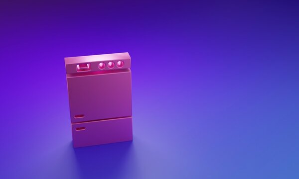 Pink Refrigerator icon isolated on purple-blue background. Fridge freezer refrigerator. Household tech and appliances. Minimalism concept. 3D render illustration
