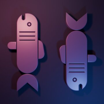Purple Pisces zodiac sign icon isolated on purple-blue background. Astrological horoscope collection. Minimalism concept. 3D render illustration