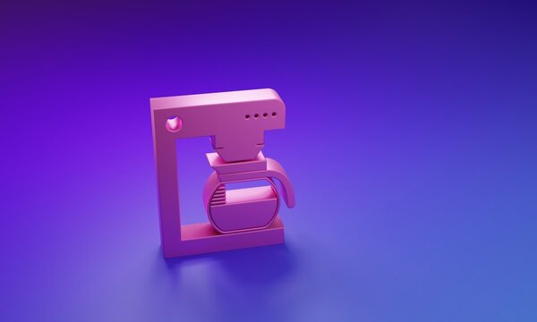 Pink Coffee machine with glass pot icon isolated on purple-blue background. Minimalism concept. 3D render illustration