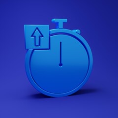 Poster - Blue Stopwatch icon isolated on blue background. Time timer sign. Chronometer sign. Minimalism concept. 3D render illustration