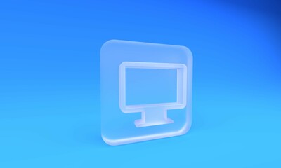 Leinwandbilder - Frosted glass Computer monitor screen icon isolated on blue background. Electronic device. Front view. Square frosted glass button. 3D render illustration