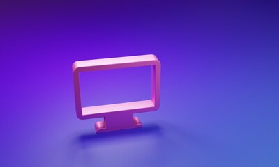 Leinwandbilder - Pink Computer monitor screen icon isolated on purple-blue background. Electronic device. Front view. Minimalism concept. 3D render illustration