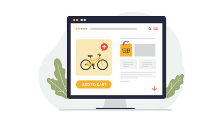 Poster - E-commerce vector illustration with bicycle product on online shopping website design