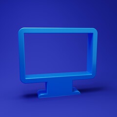 Leinwandbilder - Blue Computer monitor screen icon isolated on blue background. Electronic device. Front view. Minimalism concept. 3D render illustration
