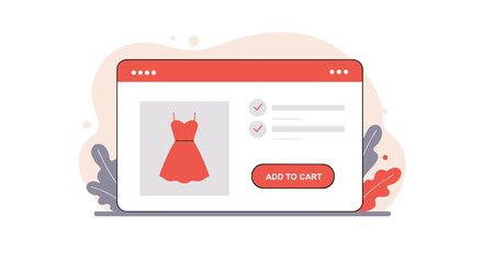 Poster - Online shopping cart vector illustration with digital dress selection and add to cart button