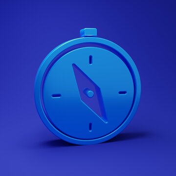 Blue Compass icon isolated on blue background. Windrose navigation symbol. Wind rose sign. Minimalism concept. 3D render illustration