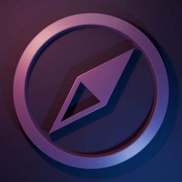Purple Wind rose icon isolated on purple-blue background. Compass icon for travel. Navigation design. Minimalism concept. 3D render illustration