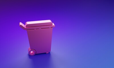 Poster - Pink Trash can icon isolated on purple-blue background. Garbage bin sign. Recycle basket icon. Office trash icon. Minimalism concept. 3D render illustration