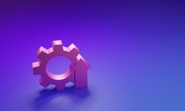 Pink Arrow growth gear business icon isolated on purple-blue background. Productivity icon. Minimalism concept. 3D render illustration