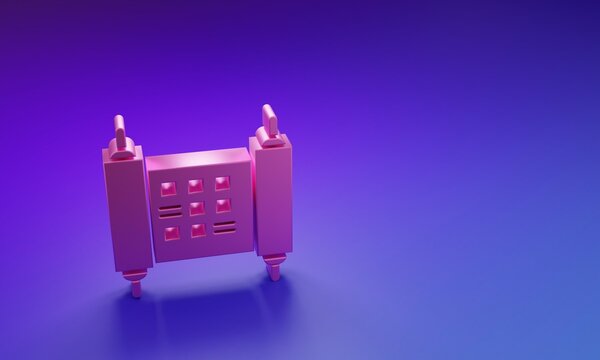 Pink Decree, paper, parchment, scroll icon icon isolated on purple-blue background. Chinese scroll. Minimalism concept. 3D render illustration