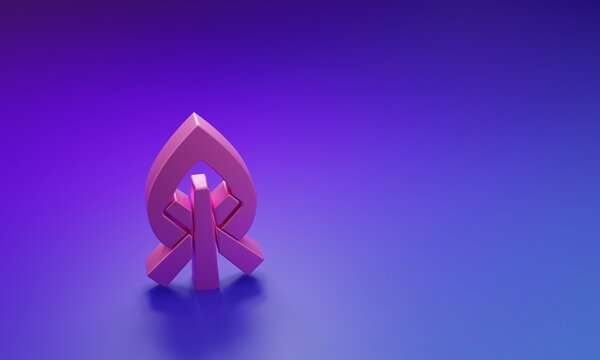 Pink Campfire icon isolated on purple-blue background. Burning bonfire with wood. Minimalism concept. 3D render illustration
