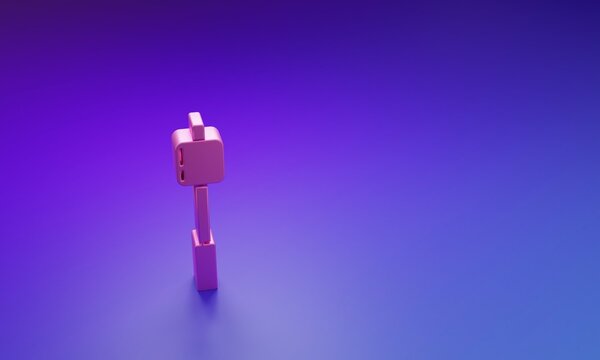 Pink Marshmallow on stick icon isolated on purple-blue background. Minimalism concept. 3D render illustration