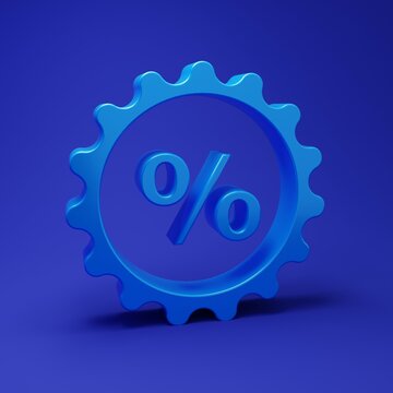 Blue Discount percent tag icon isolated on blue background. Shopping tag sign. Special offer sign. Discount coupons symbol. Minimalism concept. 3D render illustration