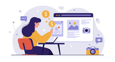 Poster - Business and finance management with online tools vector illustration for digital designs