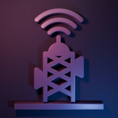 Poster - Purple Wireless antenna icon isolated on purple-blue background. Technology and network signal radio antenna. Minimalism concept. 3D render illustration