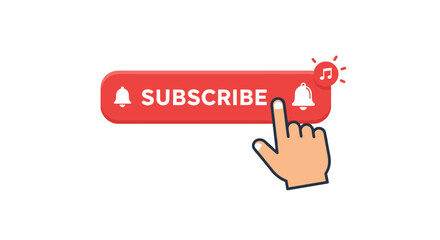Poster - Subscribe button with notification bell and hand cursor vector illustration for digital media design