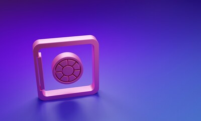 Poster - Pink Safe icon isolated on purple-blue background. The door safe a bank vault with a combination lock. Reliable Data Protection. Minimalism concept. 3D render illustration