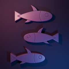 Poster - Purple Fishes icon isolated on purple-blue background. Minimalism concept. 3D render illustration