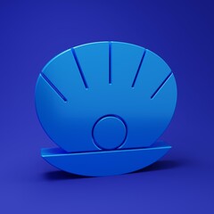 Poster - Blue Natural open shell with pearl icon isolated on blue background. Scallop sea shell. Seashell sign. Minimalism concept. 3D render illustration
