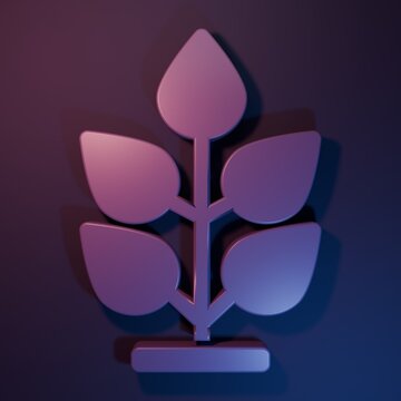 Purple Plant icon isolated on purple-blue background. Seed and seedling. Leaves sign. Leaf nature. Minimalism concept. 3D render illustration